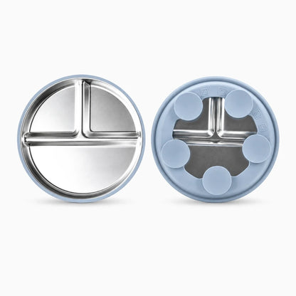 Assiette inox bébé avec ventouse anti-renversement et compartiments de portions