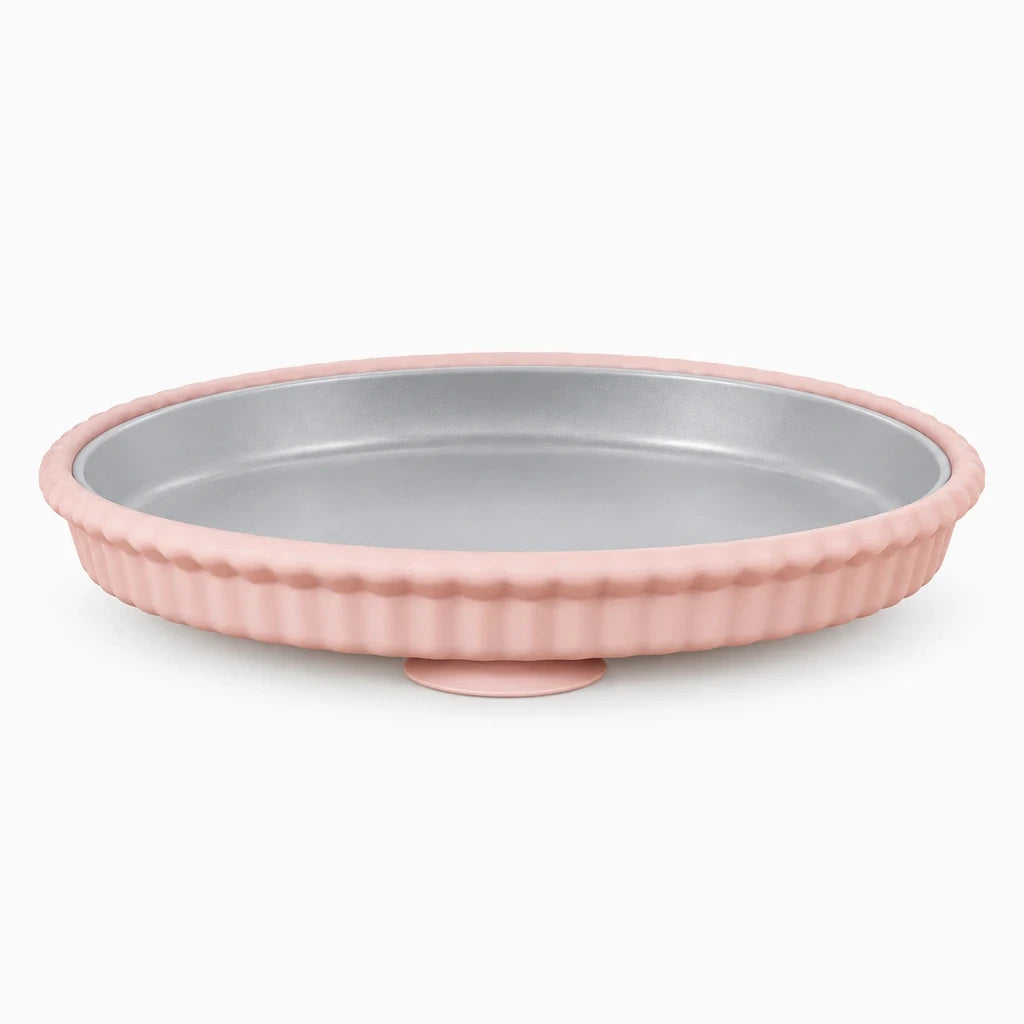 Assiette inox rose, bleu, beige ou vert avec pourtour silicone ergonomique