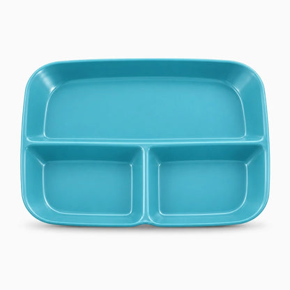 Assiette plastique dur résistante, trois sections pour éviter mélange saveurs