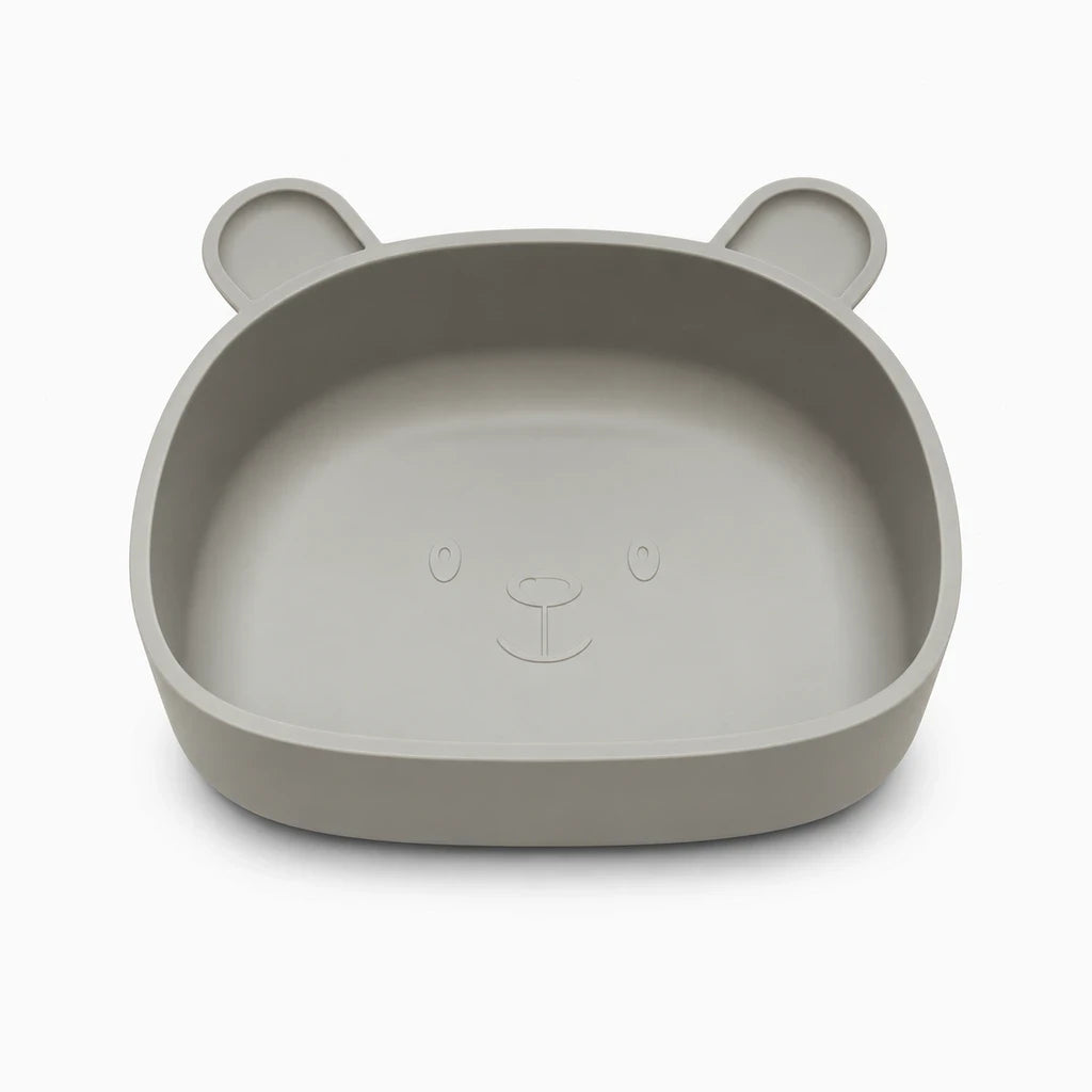 Assiette silicone bébé bleu ciel avec rebord contenu pour saisir les aliments