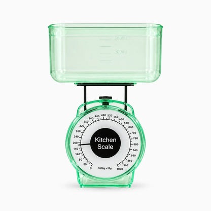 Balance de cuisine mécanique avec cadran blanc et aiguille noire, capacité 1 kg