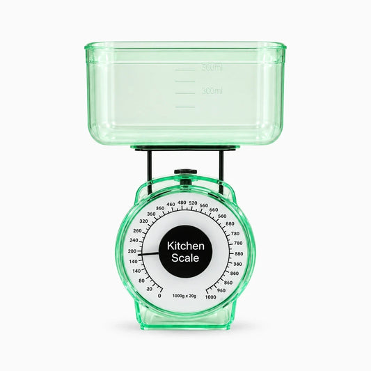 Balance de cuisine mécanique avec cadran blanc et aiguille noire, capacité 1 kg