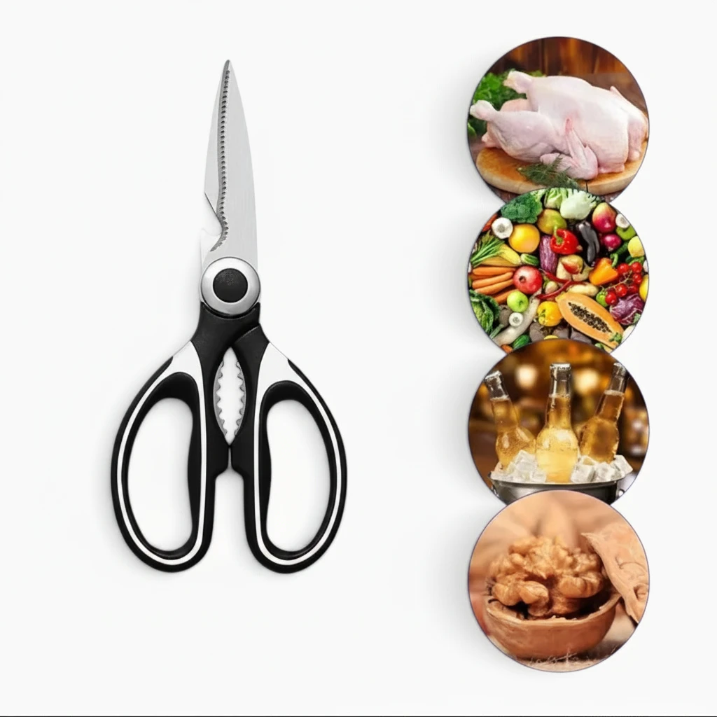 Deux ciseaux cuisine noirs pratiques et durables pour le quotidien