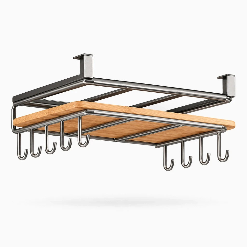Support mural deux niveaux pour cuisine avec rangement d'accessoires sous armoire