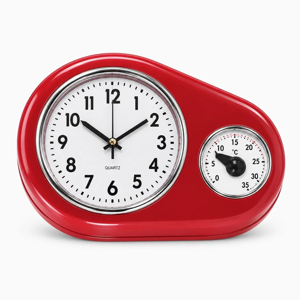 Horloge murale de cuisine au design rétro, visible de loin avec aiguilles classiques et cadran spacieux