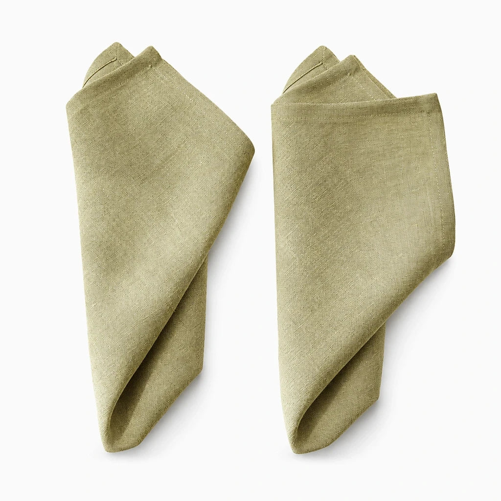 Serviettes de cuisine réutilisables en lin naturel, pile de linge de table plié