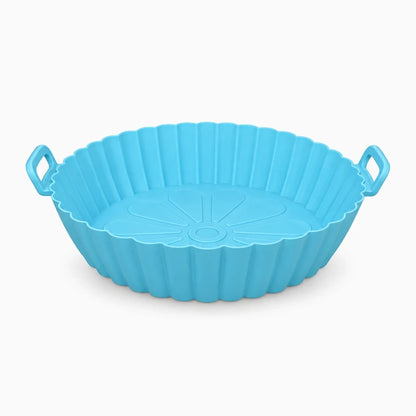Moule silicone air fryer bleu épousant le panier de cuisson