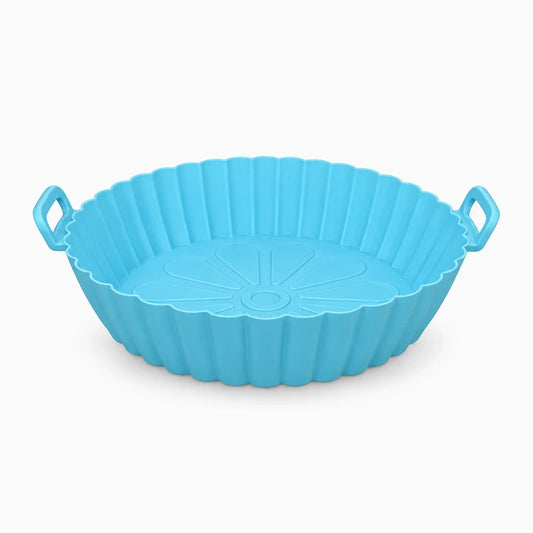 Moule silicone air fryer bleu épousant le panier de cuisson
