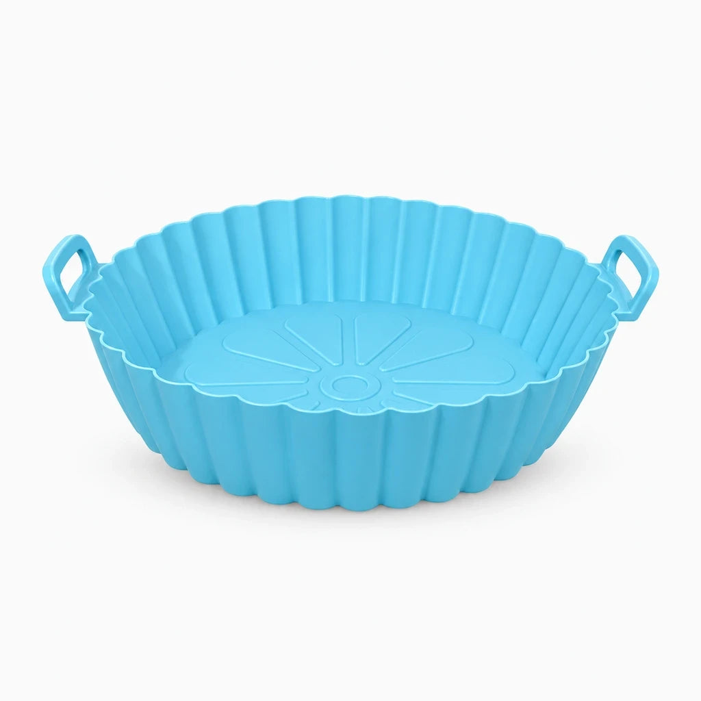 Moules en silicone air fryer empilés en rouge, noir et vert