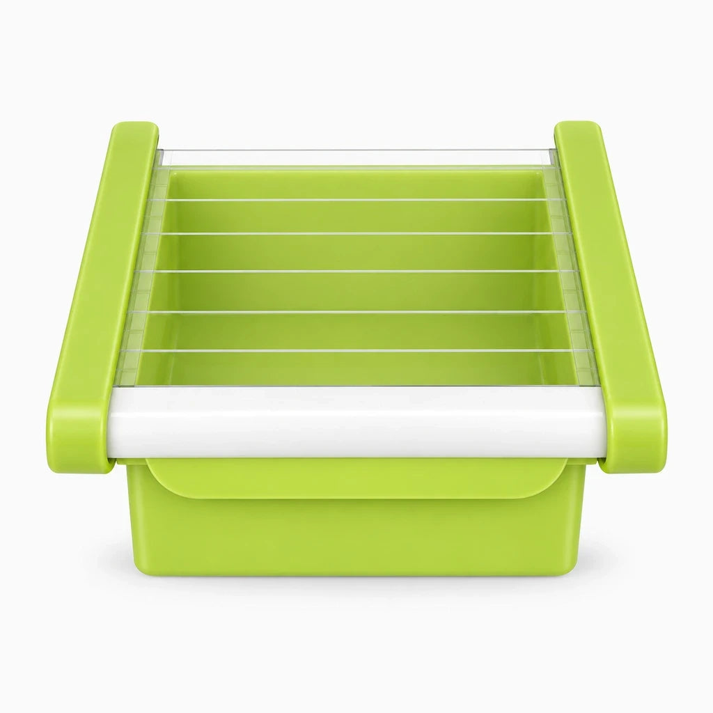 Organisateur cuisine coulissant beige, récipients pots visibles sans empiler