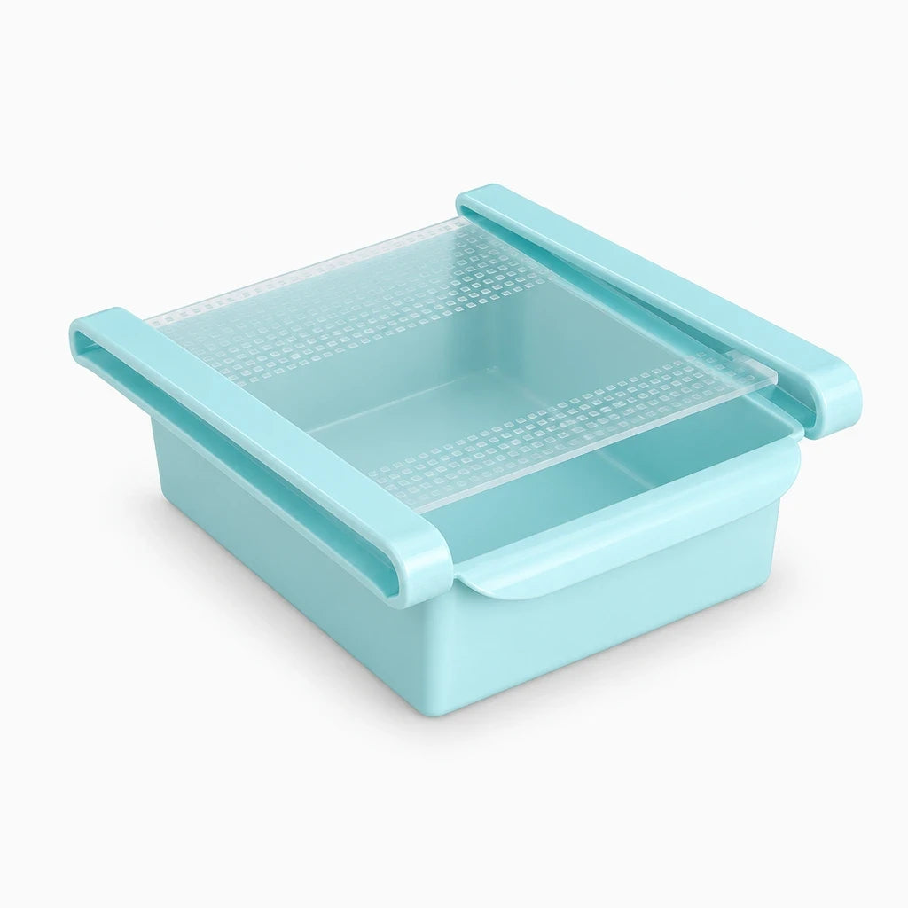 Tiroir glissant organisateur rangement cuisine bleu, accès produits fond