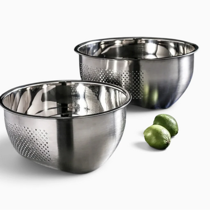 Passoire cuisine en acier inoxydable avec poignées ergonomiques pour rincer et égoutter
