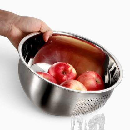 Cuisine passoire en forme de bol avec perforations fines, idéale pour laver le riz