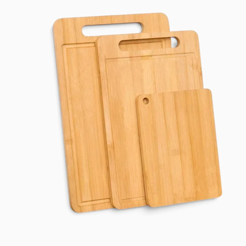 Planche à découper épaisse en bois naturel avec surfaces séparées pour légumes et fruits