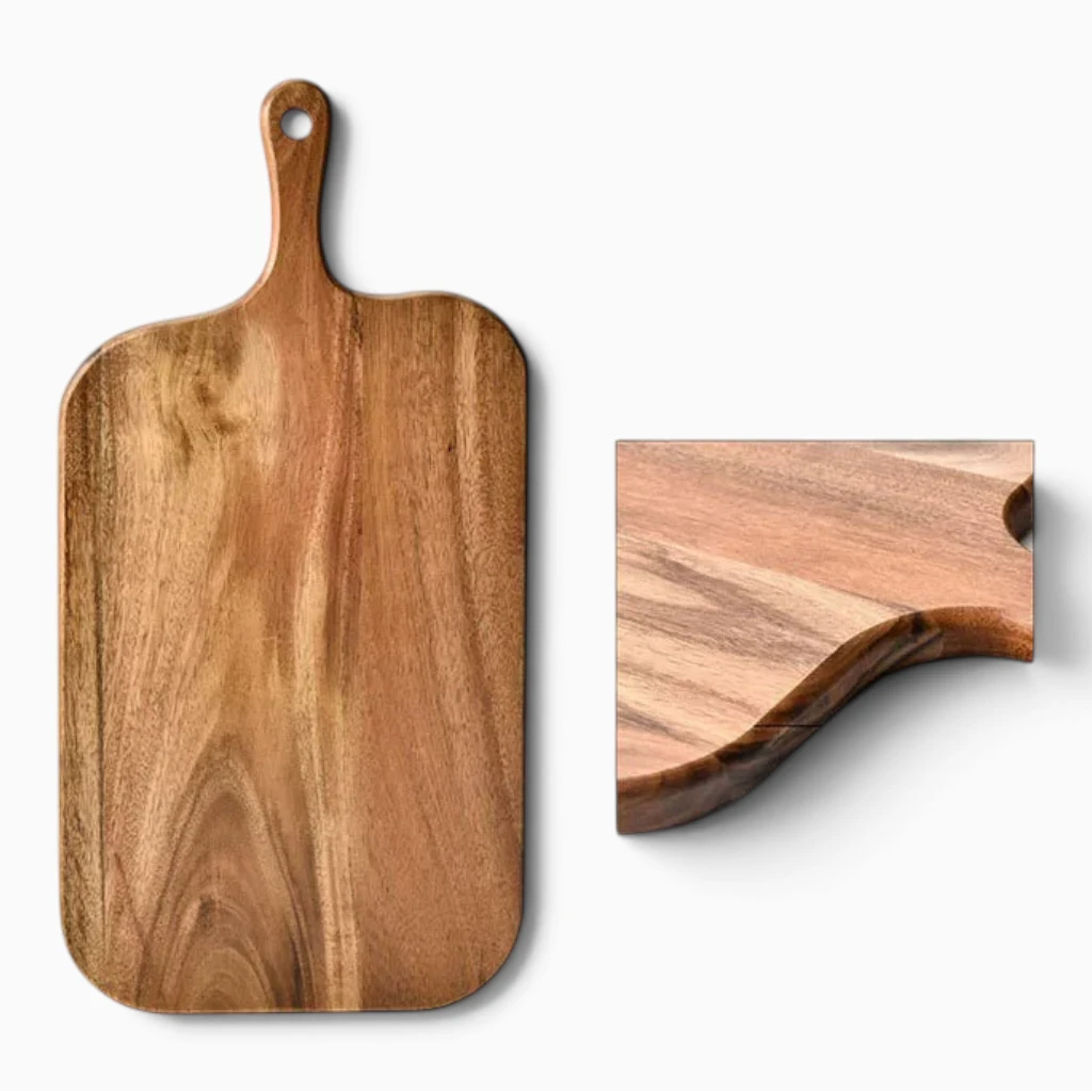 Planche à découper en bois massif avec poignée intégrée pour cuisine professionnelle et domestique