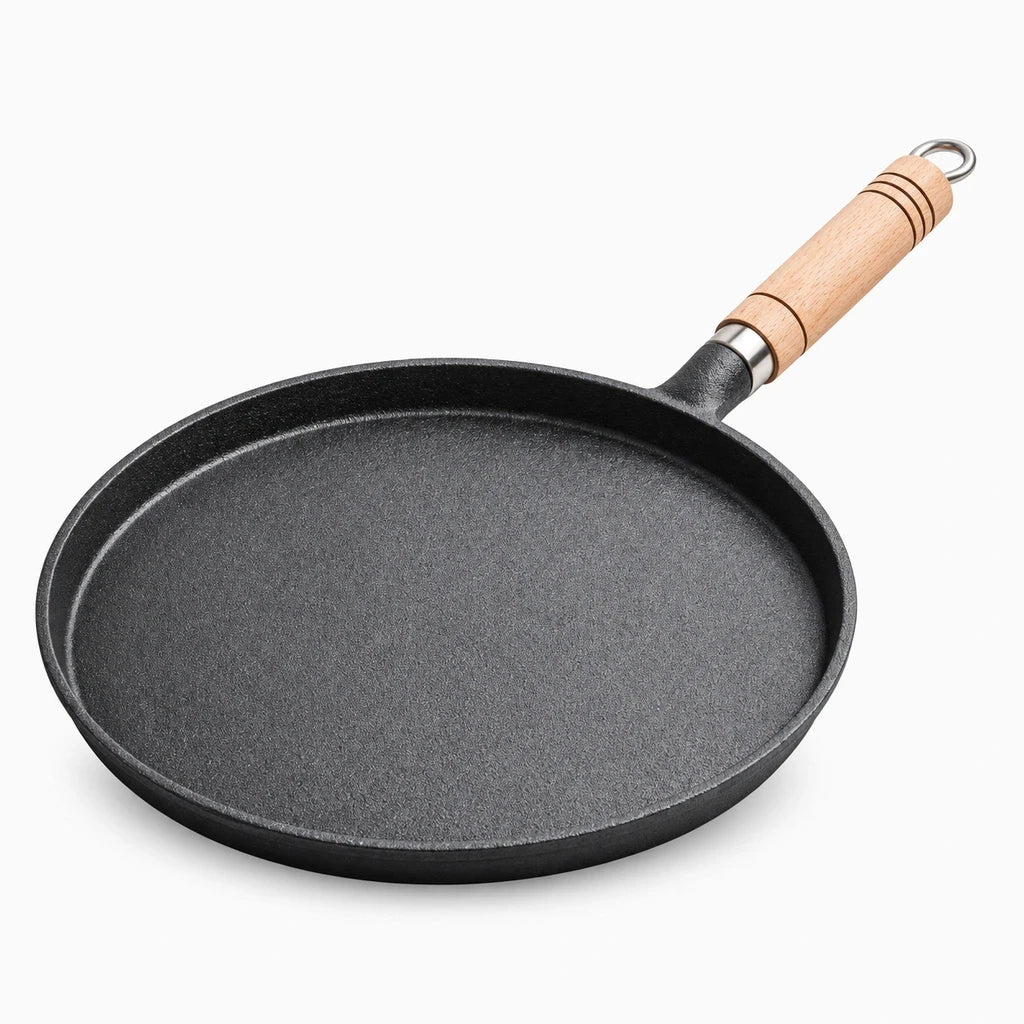 Poêle pour crêpe en fonte brute de 26 cm, surface de cuisson large et régulière