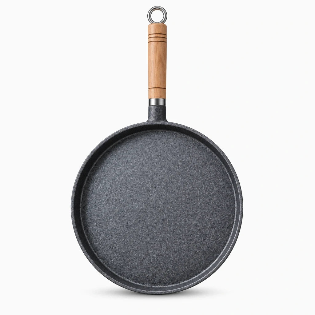 Poêle fonte non revêtue pour crêpes et œufs, compatible gaz et induction
