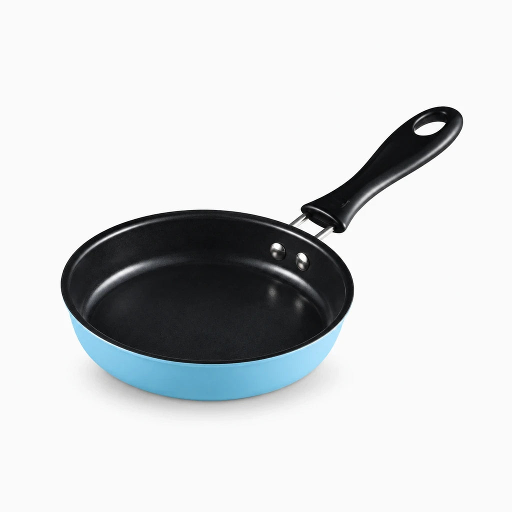 Poêle sauteuse ronde 12 cm en acier inoxydable avec manche long, disponible en bleu, rose ou noir