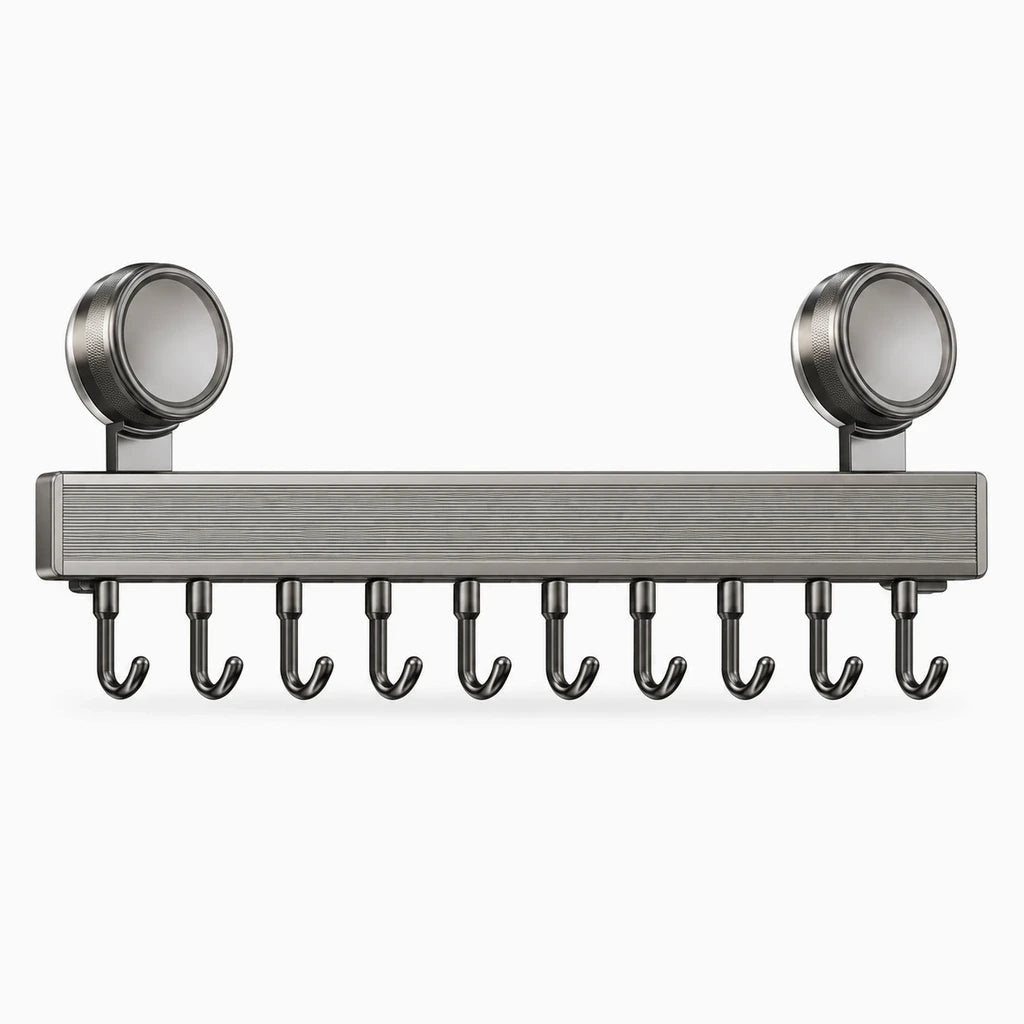 Rail de rangement cuisine en gris, installation facile au mur pour libérer le plan de travail