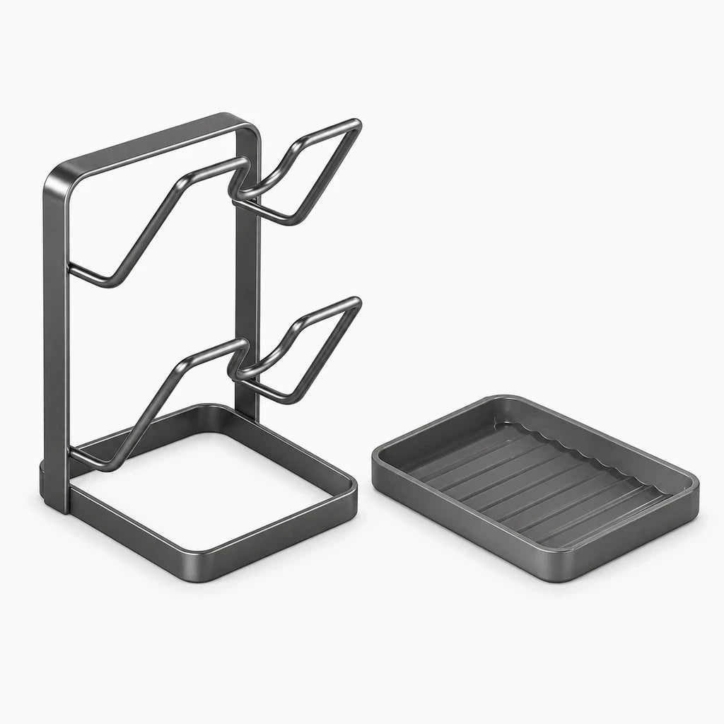 Support de rangement pour couvercles casseroles avec plateau de drainage intégré