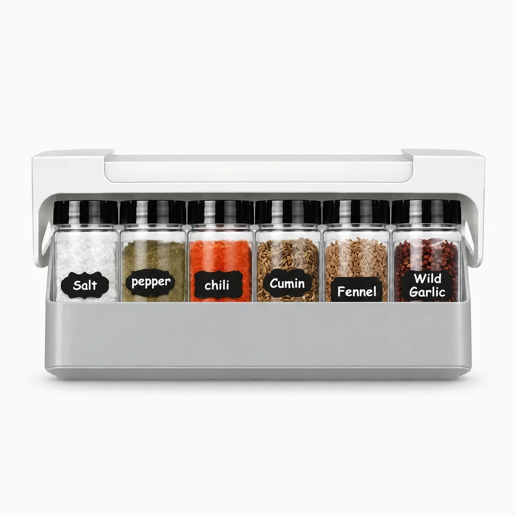 Système de rangement cuisine pour épices sans perçage avec fixation murale