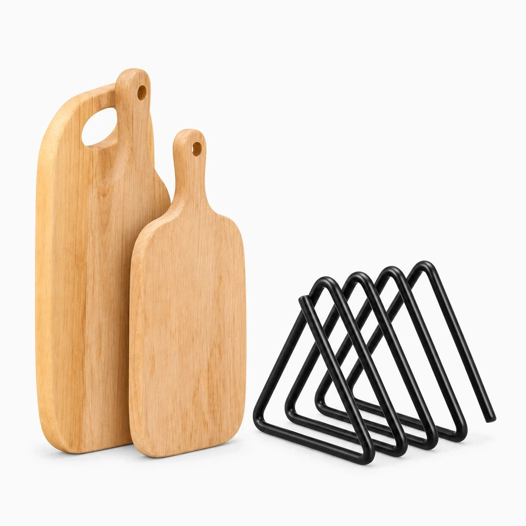 Support de rangement pour planches à découper avec séparation individuelle de chaque ustensile