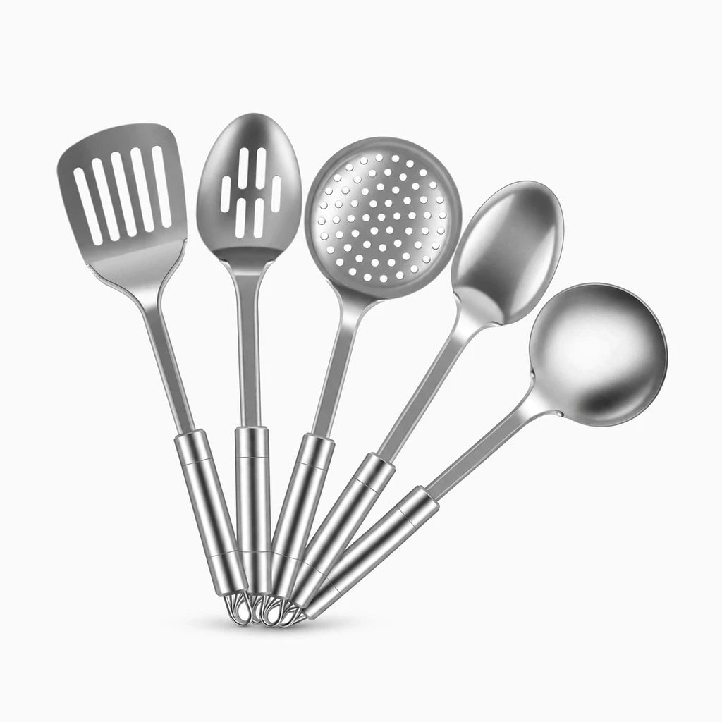 Spatule et cuillères inox robustes pour préparer, mélanger et servir avec précision en cuisine