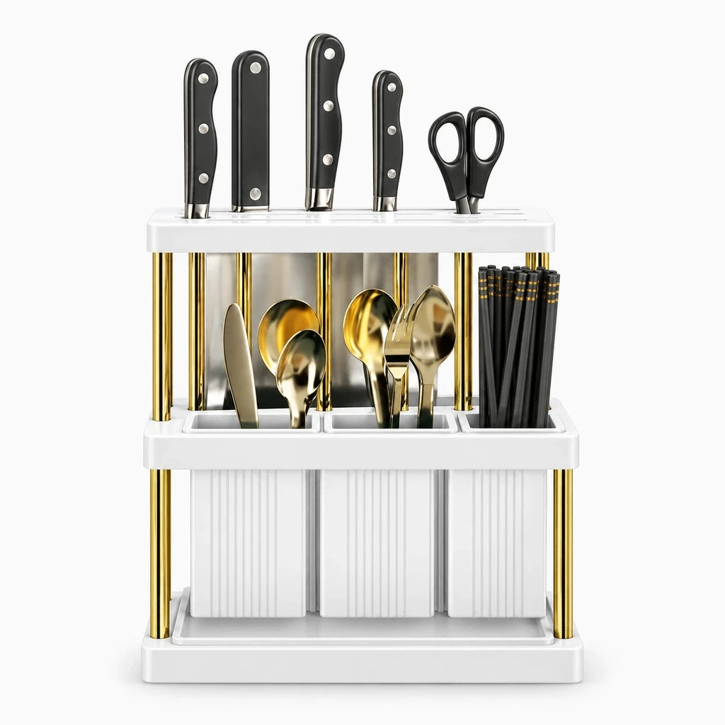 Support couteau compact en polypropylène avec ouvertures ajourées pour rangement cuisine