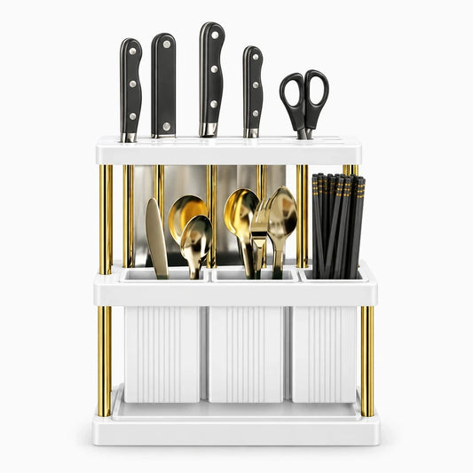 Support couteau compact en polypropylène avec ouvertures ajourées pour rangement cuisine