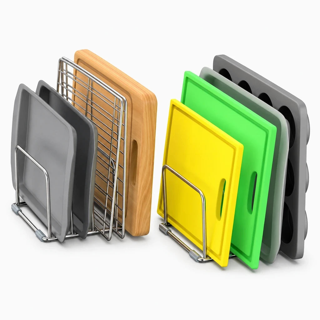 Support planche à découper en acier inoxydable avec rangement vertical pour cuisines organisées