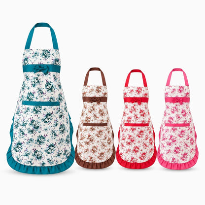 Vue frontale du tablier de cuisine pour femme avec ceinture ajustable et protection contre éclaboussures