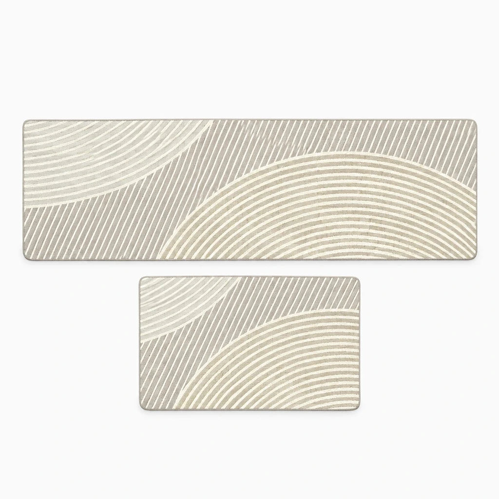 Long tapis vinyle résistant aux éclaboussures pour grande cuisine, teinte beige naturelle