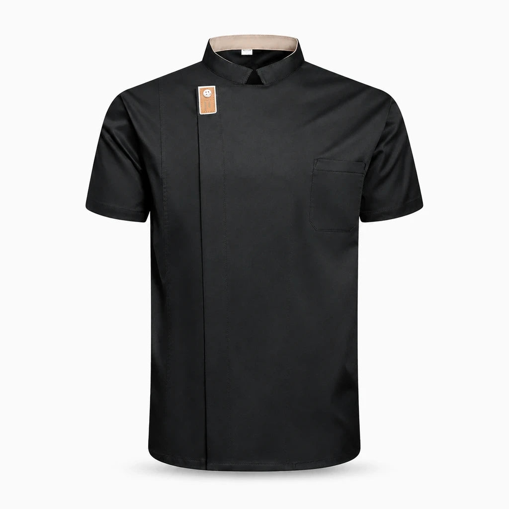 Veste de cuisine femme grise à manches courtes, coupe ajustée légère pour le service en restaurant