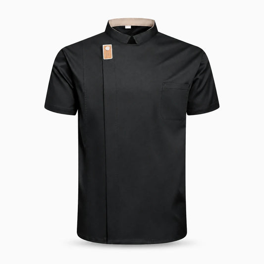 Veste de cuisine femme grise à manches courtes, coupe ajustée légère pour le service en restaurant
