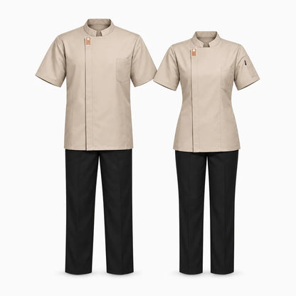 Veste femme cuisine blanche à col classique, design épuré pour uniforme d'équipe en hôtel