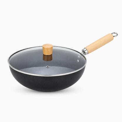 Wok de cuisine en fer sans revêtement, supporte hautes températures de cuisson